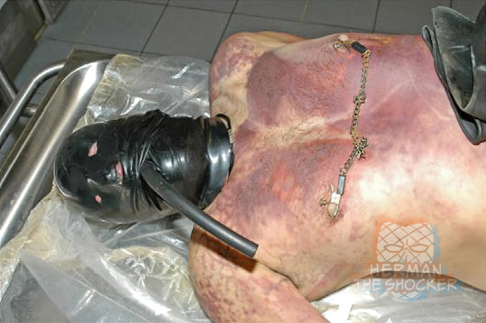Autoerotic death inside plastic bag wearing latex mask and nipple clamps