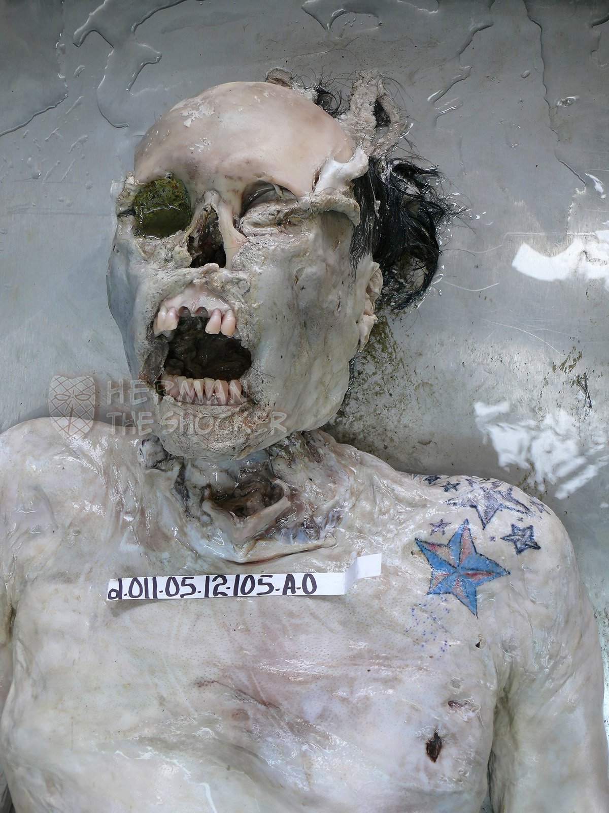 This individual was found in a state of decomposition inside plastic bags buried in soil