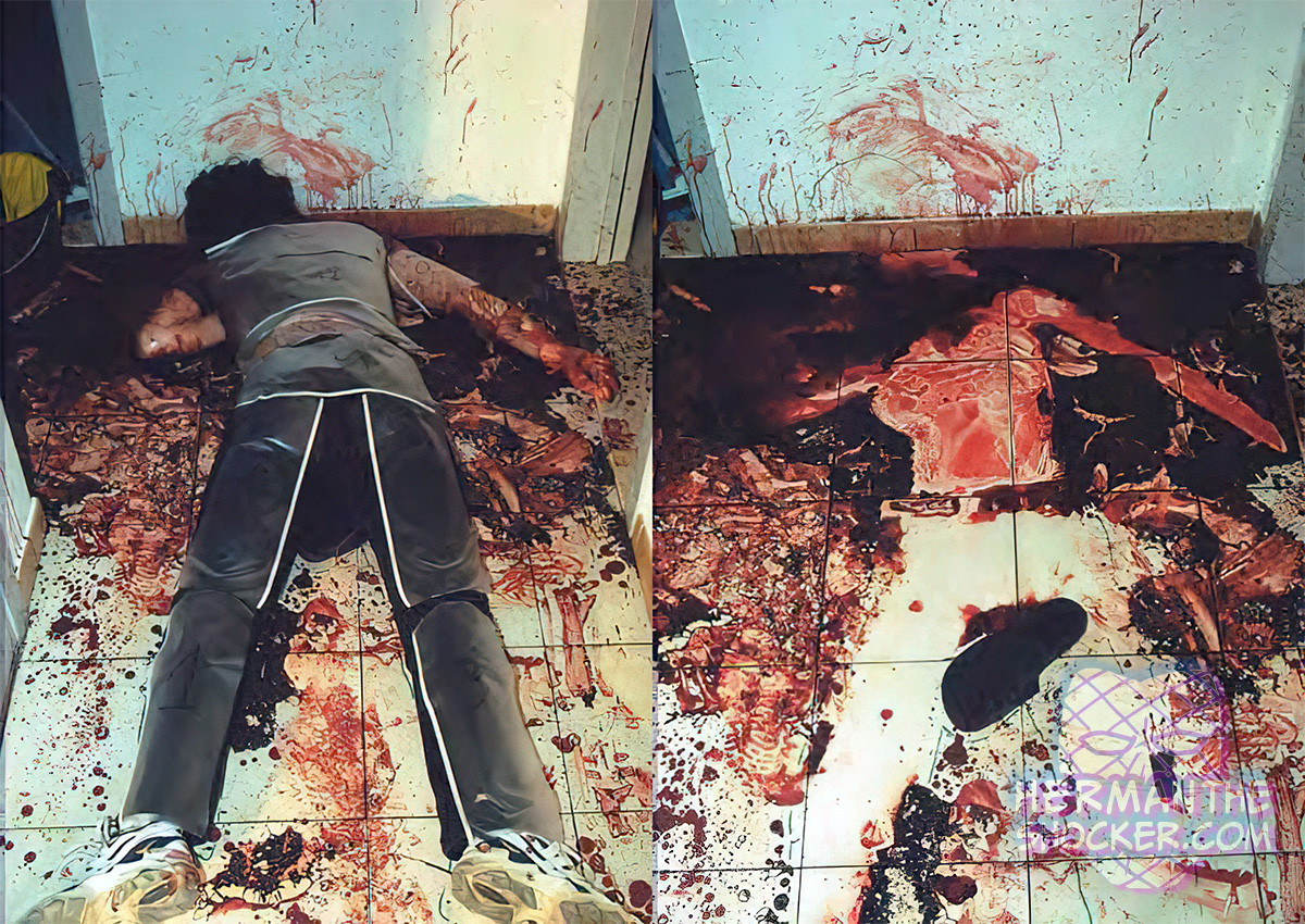 A void pattern within a bloodstained area