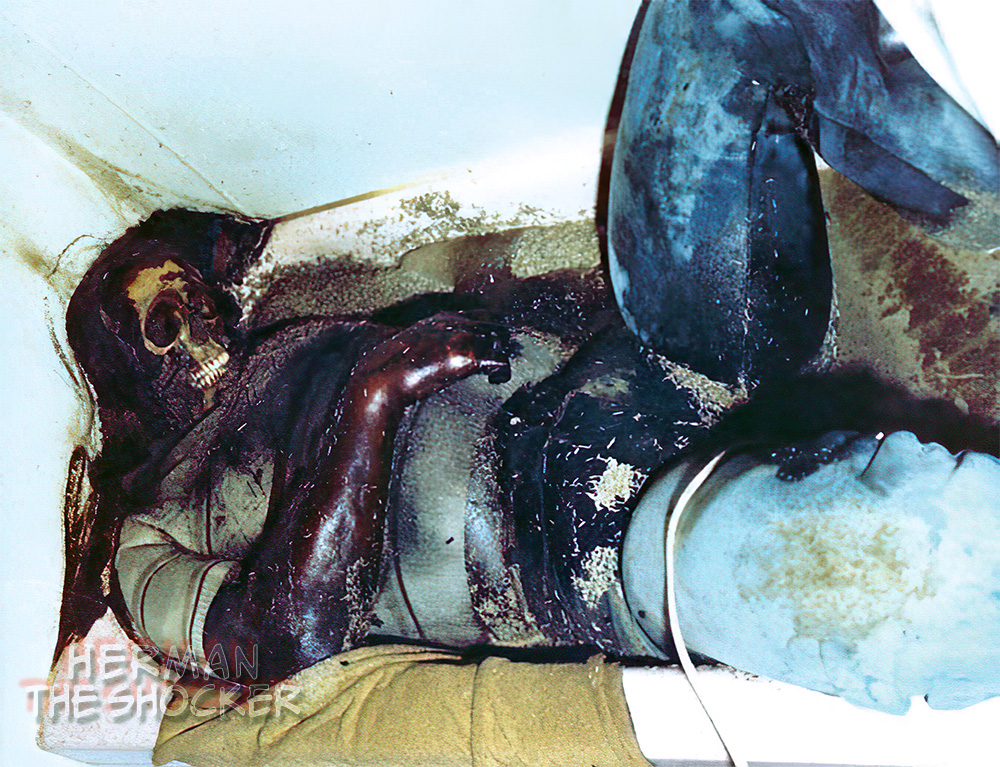 Decomposing body of a man in a bathtub