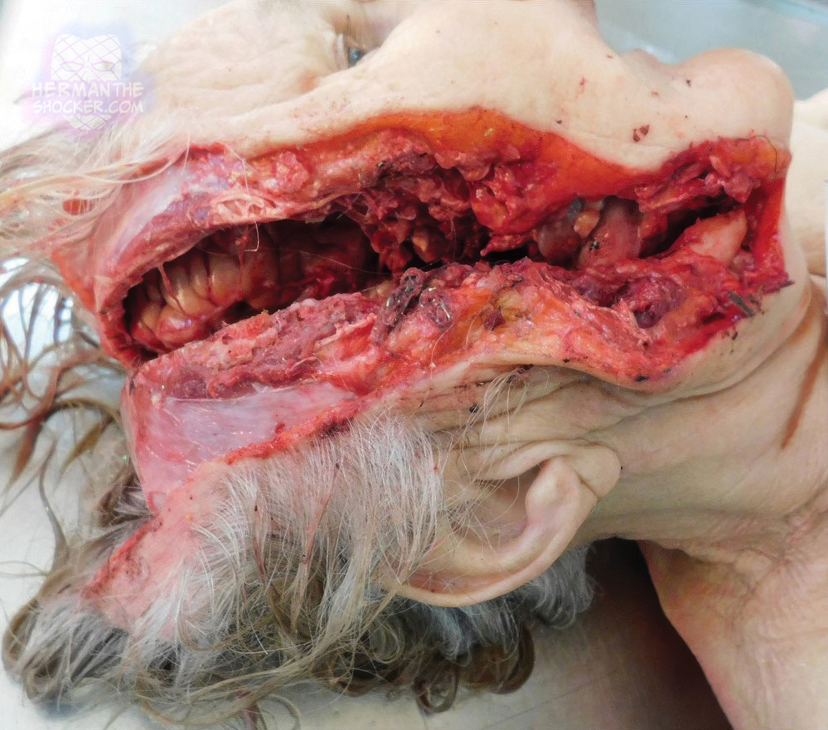 Woman accidentally pulled towards a circular saw